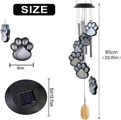 Paw Print Solar Wind Chimes for Outside,Color Changing Paw Prints Wind Chimes Solar Lights Outdoor Yard Decor,Dogs Cat Pet Pawprint Wind Chime,Sympathy Gift for Pet Lover,Garden Gift for Mom Grandma