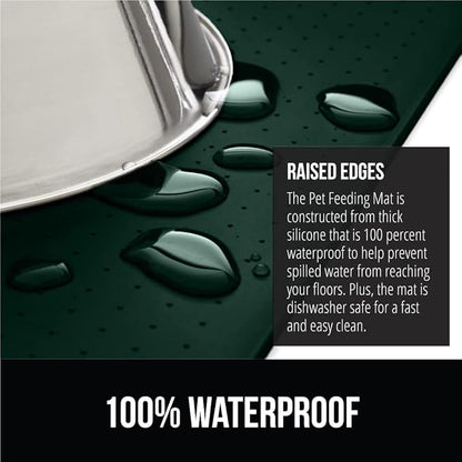 GORILLA GRIP 100% Waterproof Raised Edge BPA Free Silicone Pet Feeding Mat, Dog Cat Food Mats Contain Spills Protects Floors, Placemats for Cats and Dogs Water Bowl, Pets Accessories 16x10, Green
