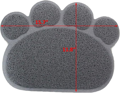 PVC Pet Dog Cat Puppy Kitten Dish Bowl Food Water Feeding Placemat, Non-Slip Cat Litter Mat Paw Shape, Grey Small