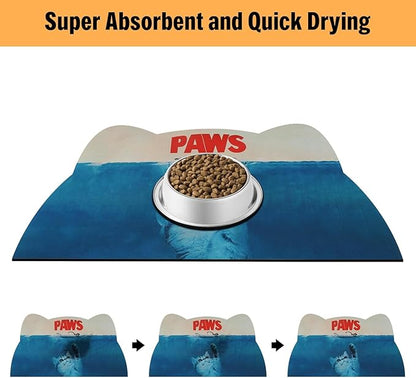 Cat Food Mat - Pet Feeding Mat for Floor, Non-Slip, Waterproof, Super Absorbent, Easy to Clean, Blue, Cat, Dog 15.9''x23.8''