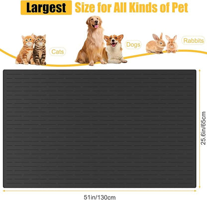51.2"x25.6"(130cm×65cm) Largest Dog Food Mat, XXXXL Silicone Dog and Cat Mat for Food and Water Bowls, Thinken Waterproof Non-Slip XXXL Pet Feeding Mat for Floors, Brown