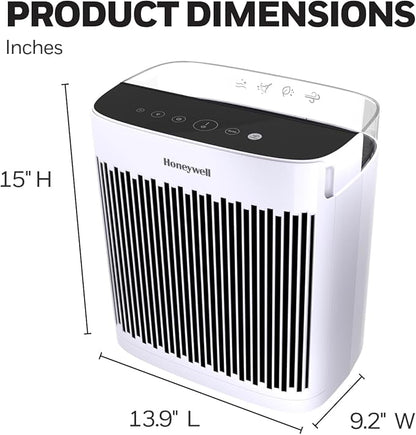 Honeywell HEPA Air Purifier for Home, 938 Ft² Rooms in 1 hour, Turbo Clean, Reduces Allergens, Dust, Pollen, Pet Dander, All Smoke Types, Odors, White, HPA5100W