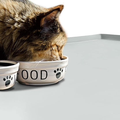 Dog Food Mat,Silicone Waterproof Food Tray,Non Slip Pet Bowl Mats Placemat,0.6" Raised Edge,Suitable for Most Small and Medium Sized Pets,24" x 16"