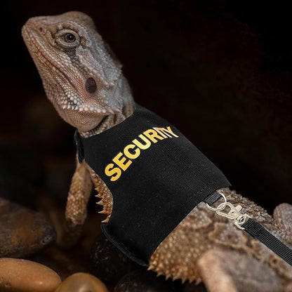 Bearded Dragon Carrier Backpack with Security Printing Harness Leash Set, Reptile Lizard Space Capsule Astronaut Clear Bubble Window Travel Carrier for Small Animal Guinea Pig(Black, Security Harness)
