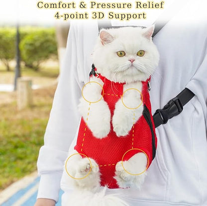 Dog Carrier Backpack, Adjustable Puppy Front Carrier Backpack, Ventilated Dog Chest Carrier for Hiking Camping Travel, Sling Bag for Small Medium Dog Cat Rabbit Puppies, Suit 3-5 lbs (Red, S)