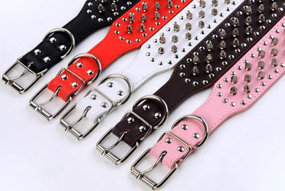 Serijoars Spiked Studded Dog Collar, PU Leather Dog Collar, Adjustable Pet Collars for Medium or Large Breed Pet (L, Gold Brown)