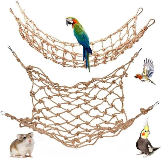 2 Packs Natural Bird Rope Net Parrot Swing Hammock for Birds Parrot Ladder Macaw Hanging Hammock Activity Toy for Rats Parakeet Cockatiel Cockatoo Conure African Grey Budgie（S 12x8inch）