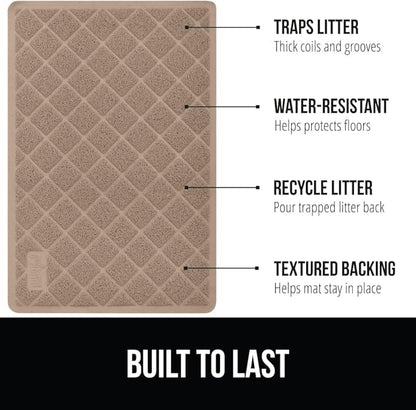 GORILLA GRIP Cat Litter Box Mat, 32x32, Water Resistant, US Designed Kitty Litter Trapping Mats, Easy to Clean, Scatter Control, Less Mess and Clean Floors, Kitten Supplies for Indoor Cats, Beige