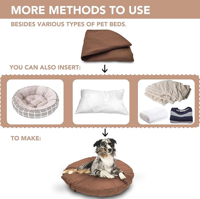 Dog Bed Cover Waterproof Replacement Machine Washable Covers for Dog Bed Heavy Duty Scratch Resistant Mattress Protector Pet Bed Round 24x24 Inch Cover Only Brown