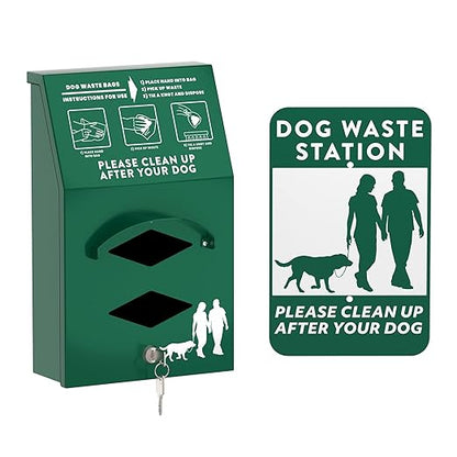 Aluminum Outdoor Dog Bag Dispenser with Pick Up After Your Dog Sign - Wall Mounted Poop Bag Dispenser for Pet Waste -Included Lock and Mounting Hardware