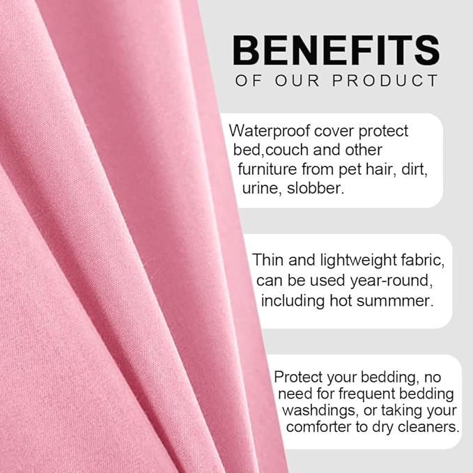 DUJUIKE Waterproof Bed Cover for Dog and Cats,Pet Hair Resistant Bed Sheet Cover, Protective Bed Liner Cover with 100% Waterproof Breathable Thin Fabric (Pink, Queen 78 * 90 inch)