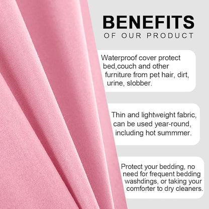 DUJUIKE Waterproof Bed Cover for Dog and Cats,Pet Hair Resistant Bed Sheet Cover, Protective Bed Liner Cover with 100% Waterproof Breathable Thin Fabric (Pink, Queen 78 * 90 inch)