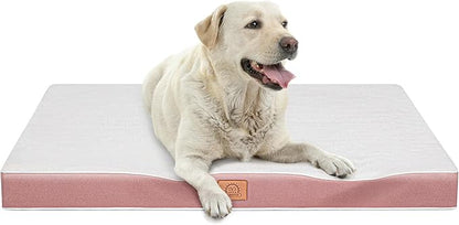Sunheir Orthopedic Dog Bed for Large Dogs, Waterproof Deluxe Plush Dog Crate Bed with Removable Washable Cover & Anti-Slip Bottom, Egg Crate Foam Pet Bed Mat, 36 x 27 Inches, Pink