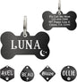 Ultra Joys Custom Personalized Pet ID Tag for Dogs, Brushed Stainless Steel Bone Dog Tag Black Small