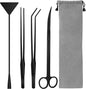 Aquarium Aquascape Tools Kit, 4 in 1 Anti-Rust Aquatic Plant Aquascaping Tool Stainless Steel Black Tweezers Scissors Spatula for Aquarium Tank Clean Fish Tank Aquascape Tools Sets (Black)