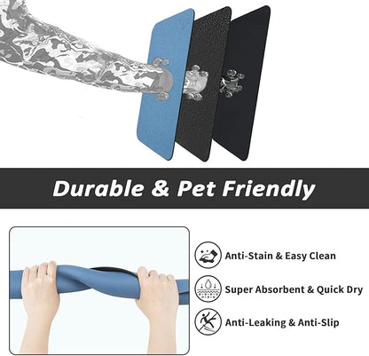 Dog Food Mat - Absorbent Cat Mat for Food and Water, No Stains Pet Feeding Bowl Mat, Easy to Clean Pet Placemats, Quick Dry Dog Water Dispenser Mat for Messy Drinkers | Blue 12"x 19"