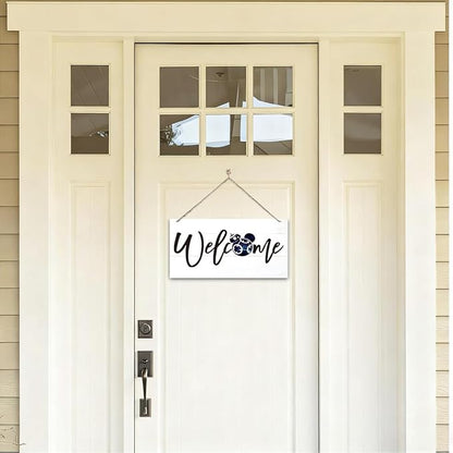 Welcome Sign for Front Door, Welcome Decor Wooden Hanging Sign for Wall Decor, Star Cartoon Characters Signs, Funny Wooden Outdoor Front Door Hanging Decoration 13.8X6.9 inches