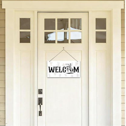 Welcome Sign for Front Door, Welcome Decor Wooden Hanging Sign for Wall Decor, West CowBoy Pattern Hanging Signs, Funny Wooden Outdoor Front Door Decoration 13.8X6.9 inches