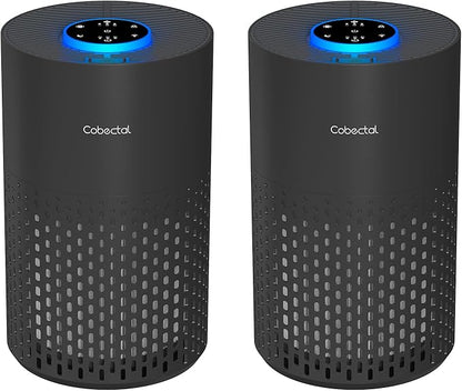 2 Pack Air Purifiers for Bedroom Home, Cobectal Air Cleaner with H14 True HEPA 3-in-1 Filter for Room up to 1050 ft², Sleep Mode & Aroma Function, Portable Air Purifiers for Office, Dorm, RVs, Black