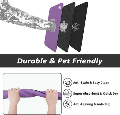 Dog Food Mat - Absorbent Cat Mat for Food and Water, No Stains Pet Feeding Bowl Mat, Easy to Clean Pet Placemats, Quick Dry Dog Water Dispenser Mat for Messy Drinkers | Paw Purple 16"x 24"