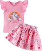 Girls Skirt Set 2 Piece Outfit Toddler Summer Clothes Ruffle Sleeve T-Shirt Bow Knot Tutu Skirt Outfit Set