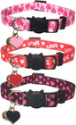 3 Pack Valentine's Day Cat Collar with Bell Breakaway Adjustable Love Heart