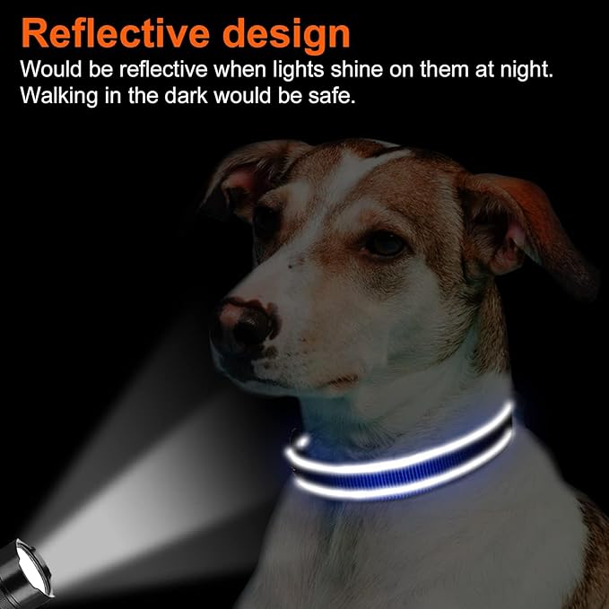 Joytale Reflective Dog Collar, Soft Neoprene Padded, Metal D-Ring, Nylon Pet Collar Adjustable for Large Dogs, Navy Blue, L