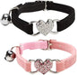 Heart Bling Cat Collar with Safety Belt and Bell Adjustable 8-10 inches for Kitten Cats (Black+Pink)