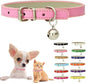 Pink XS Dog Collar with Bell, Soft Pu Leather Cat Collars Adjustable Buckle for XXS Extra Small Medium Tiny Female Girl Pets Puppy Kitten Teacup Yorkie X-Small