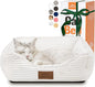 Cat Dog Bed for Pets, Rectangle Pet Bed Gift for Puppy and Kitten, Machine Washable Calming Fluffy Pet Couch Sofa for Indoor Outdoor, Portable Soft Cat Bed with Non-Slip Bottom (Small, Cream)