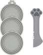 Pet Food Can Spoon & 3 Pcs Can Covers | Cute Paw Shape Opener Spatula Cat Wet Food Spoon | Universal BPA Free Silicone Lids for Dog Cat Cans(Grey)