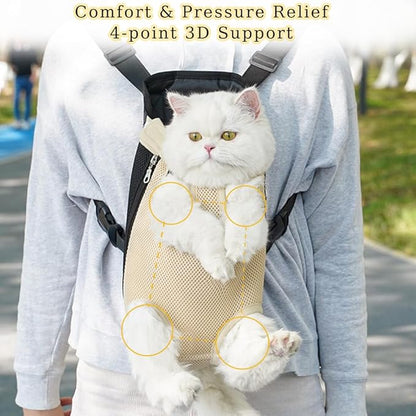 Dog Carrier Backpack, Adjustable Puppy Front Carrier Backpack, Ventilated Dog Chest Carrier for Hiking Camping Travel, Sling Bag for Small Medium Dog Cat Rabbit Puppies, Suit 13-15 lbs (Beige, XL)