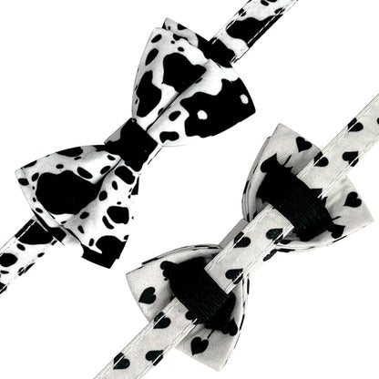 2 Pack Cotton Cat Collar with Bow Tie and Bell for Male Female Cats,Soft Fancy Breakaway Kitty Kitten Collar with Ghost& Pumpkin Patterned Design for Boy Girl Cats. (Cow&Heart)
