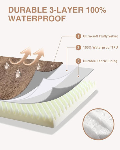 KSIIA Orthopedic Dog Bed Crate Waterproof Pet Mats for Medium Dogs Deluxe Plush Washable Pet Bed with Egg Crate Foam & Removable Cover, 29 x 18 Inch, Brown