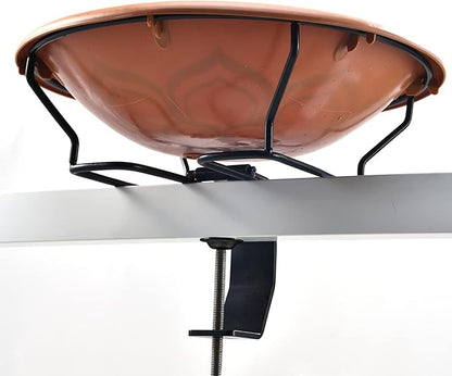 Bird Bath Deck Mounted 12 Inches, Deck Adjustable Steel Clamp 3.5 Inches, Balcony Railing Birdbaths Unheated(Brown)