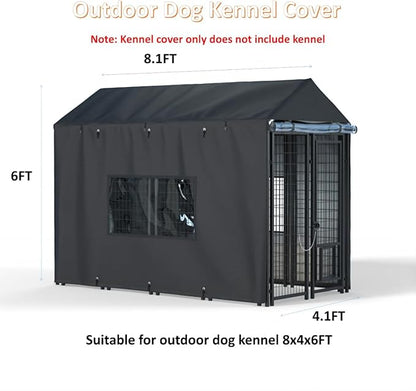 Outdoor Dog Kennel Cover - Full Coverage for 8.1'Dx4.1'Wx6'H Dog Cages, Outdoor Dog Kennel Insulation Cover, with Transparent Window and Fleece Insulation Lining, Black（Excluding Dog kennels）
