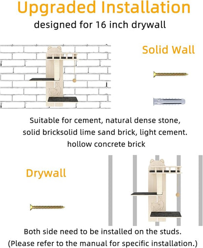 Cat Wall Shelves, 3 Platform Kitten Wall Furniture, DIY for Painting Cats Scratching Post with Sisal Scratching Post and Ball Toy