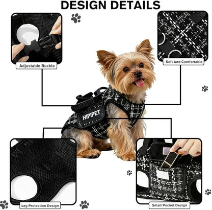 Dog Lift Harness Dog Carrier Adjustable Carrier Sling for Small and Medium Cats with Small Pet Treat Bag Outdoor Hiking (Black L 8-14lb)
