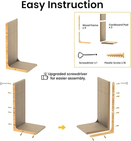Cardboard Cat Scratcher,23 Inch L Shape Scratch Pad Wall Mounted,Vertical Scratching Board, Durable Cardboard to Protect Furniture for Indoor Cats,Wood Grain Large