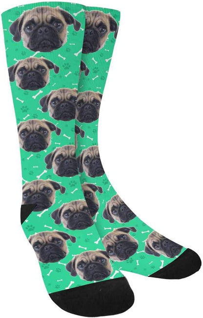 Custom Face Socks, Personalized Dog Lover Pet Photo Picture on Socks Unisex Athletic Crew Socks for Men Women