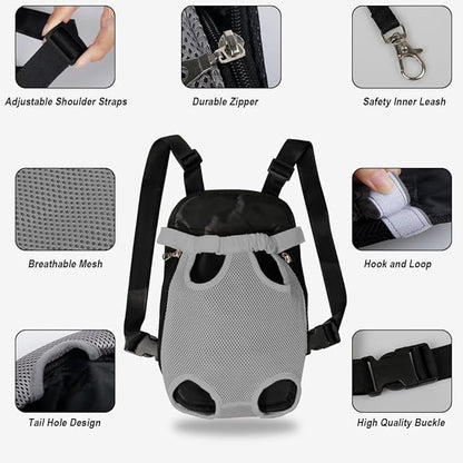 FEimaX Dog Carrier Backpack Pet Legs Out Front Cat Travel Bag, Adjustable Puppy Backpacks Carriers Hands-Free for Small Medium Dogs Cats Hiking Traveling Camping Daily Walking