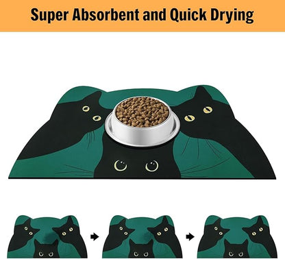 Cat Food Mat - Pet Feeding Mat for Floor, Non-Slip, Waterproof, Super Absorbent, Easy to Clean, Blue, Cat, Dog 12.2''x19.7''