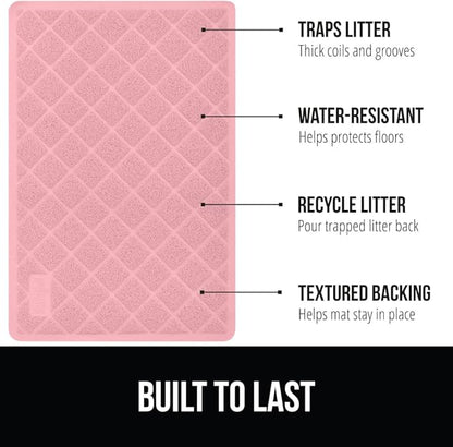 GORILLA GRIP Cat Litter Box Mat, 47x35, Water Resistant, US Designed Kitty Litter Trapping Mats, Easy to Clean, Scatter Control, Less Mess and Clean Floors, Kitten Supplies for Indoor Cats, Light Pink