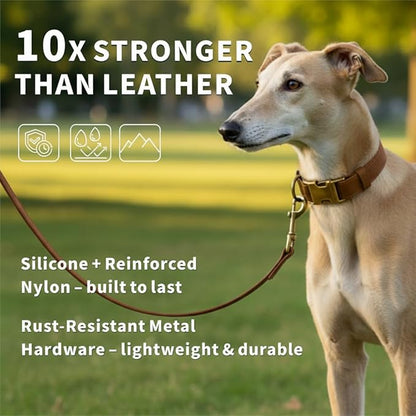 Dog Collar and Leash Set,Leather Silicone Waterproof Odor-Proof Dog Collar and Leash for Medium Dogs, Soft Flexible Dog Collars, Durable Thick Adjustable Pet Collar (Brown, Medium (11.5-18.5" Neck))