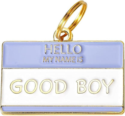 Two Tails Pet Company Personalized 'Good Boy' Pet ID Tag & Collar Charm - Custom Engraved Dog Tags for Pets - Luxury Brass, Gold Plating
