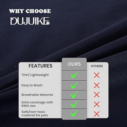 DUJUIKE Waterproof Bed Cover for Dog and Cats,Pet Hair Resistant Bed Sheet Cover, Protective Bed Liner Cover with 100% Waterproof Breathable Thin Fabric (Dark Navy, Super King 90 * 118 inch)