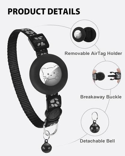 Joytale AirTag Cat Collar 2 Pack with Breakaway Safety Buckle, Reflective Cats Collar with AirTag Holder, Adjustable 7.5-12.5 Inch, Anti-Fraying Lightweight for Girl Boy Kitten, Black