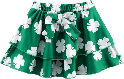 Girls Skirt Set 2 Piece Outfit Toddler Summer Clothes Ruffle Sleeve T-Shirt Bow Knot Tutu Skirt Outfit Set