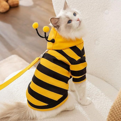 Selena Cat Bee Antennae Costume Hoodies Cute Bee Stripes Dog Kitten Puppy Pet Apparel (Medium,Yellow&Black)