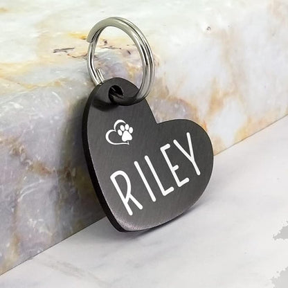 Ultra Joys Dog ID Tag, Custom Dog Tag Personalized Cat Tag, Pet ID Tag, Brushed Stainless Steel Heart Cat Tags Pet Tags Black Small